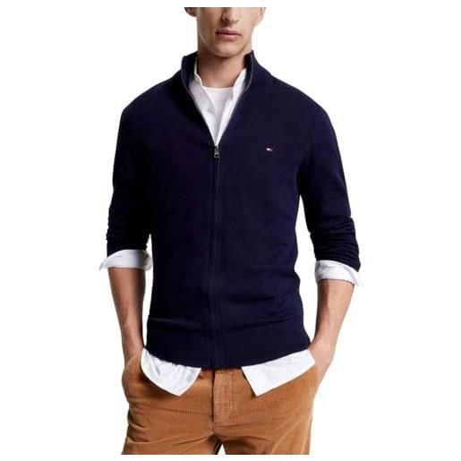 Tommy Hilfiger cardigan giacca in maglia uomo con zip cashmere cerniera, blu (deep indigo), m