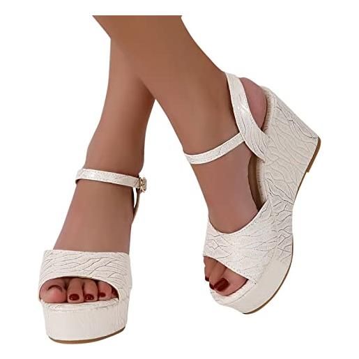 LCpddajlspig sandali estivi da donna, con zeppa, impermeabili, in pelle, sexy, antiscivolo, eleganti, da spiaggia, bianco, 37 eu