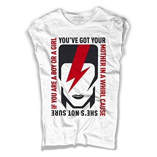 3stylercollection t-shirt donna bianca rebel rebel - you've got your mother in a whirl (m, bianco)