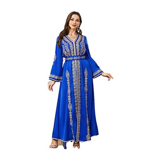 Vsadsau marocco caftano matrimonio caftano ramadan dubai kaftano abito musulmano 2 pezzi set con cintura, blu, s