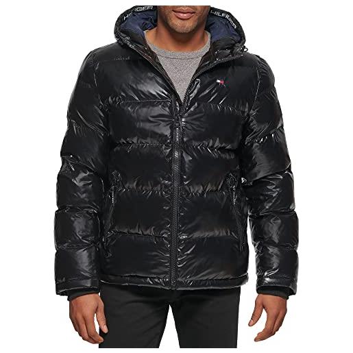 Tommy Hilfiger men's classic hooded puffer jacket, red/white/midnight, small