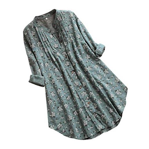 Xmiral blusa camicia elegante donna casual manica lunga con stampa floreale pieghettata scollo a v camicetta (l, 1- verde)