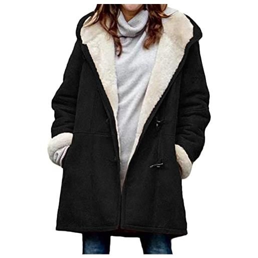ticticlily cappotto donna invernale giacca con cappuccio cappotti sherpa teddy pelliccia ecologica foderato giacche caldo casuale oversized giubbotto con bottone taglia grossa per donna nero 5xl