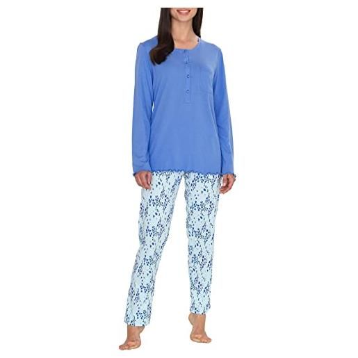 Linclalor - pigiama da donna estivo in cotone con maglia e pantalone lunghi. Disponibile in due varianti di colore - 2105085 - bianco/cobalto, 48