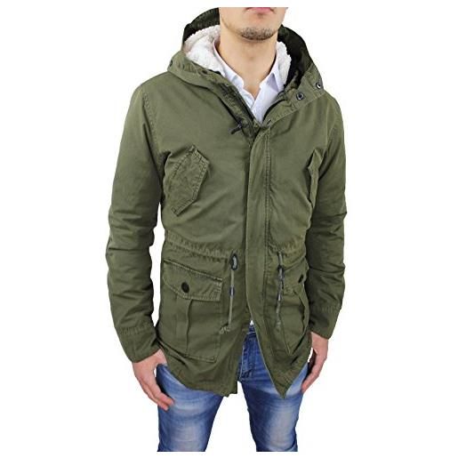 Evoga mat sartoriale giaccone uomo parka verde militare invernale casual giacca cappotto con pelliccia (l, verde militare)