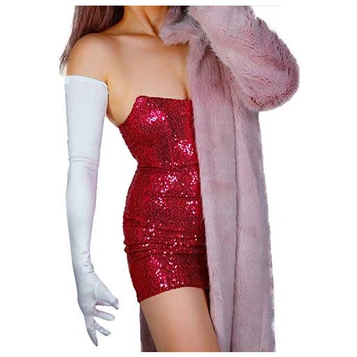 DooWay guanti da donna in raso extra lunghi opera bianco 70 cm lucido elasticizzato da sera costume da festa guanti, bianco, m