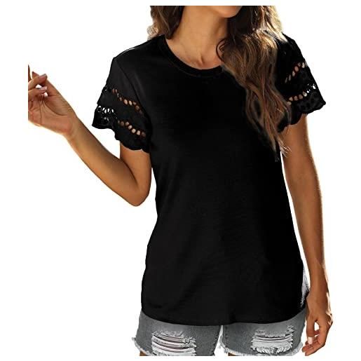 SHAOTANG donne lace short sleeve t shirt summer tops loose casual tee shirt solid color fashion loose top fashion tshirt donne