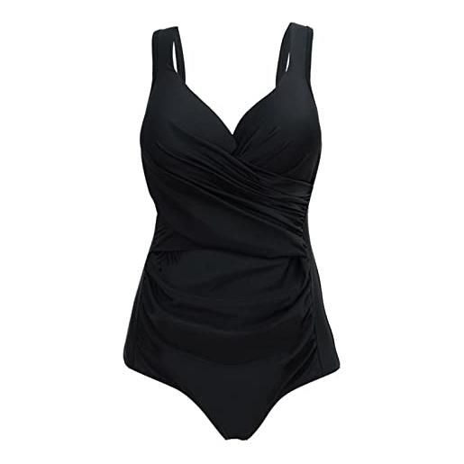 TRENIS costumi da bagno push-up da donna costume da bagno intero plus larges taglie forti solido nero blu rosso costumi da bagno abbigliamento da spiaggia (color: d7712 black, size: 5xl)