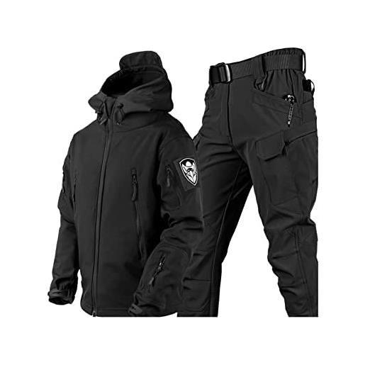 VBVARV uniforme militare uomo acu camo jacket and pants army combat multicam camicia tactical hunting paintball pants set, nero, m