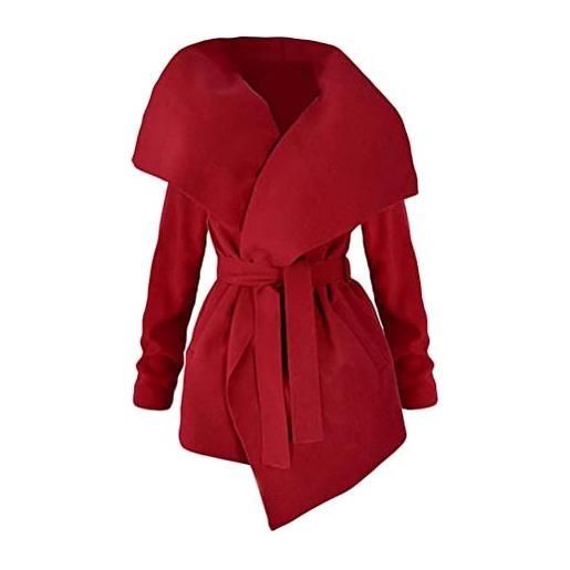 Minetom invernale cappotto donna risvolto maniche lunghe tinta unita cappotti parka giacca con cintura a rosso s