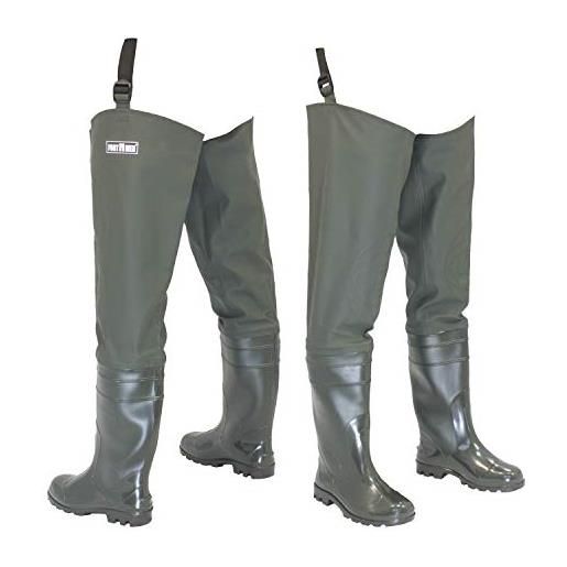 FortMen pantaloni da pescatore da uomo con stivali, impermeabili, taglia 41-47, lunghi, in gomma