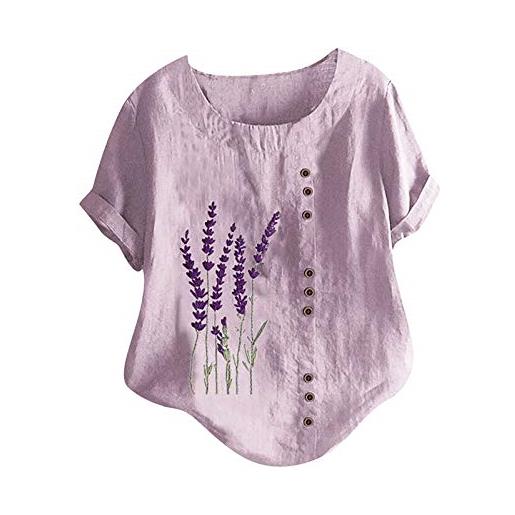 zhushuGG casual shirts cotton lavender women and loose printed flowers linen women's blouse (blue, l)