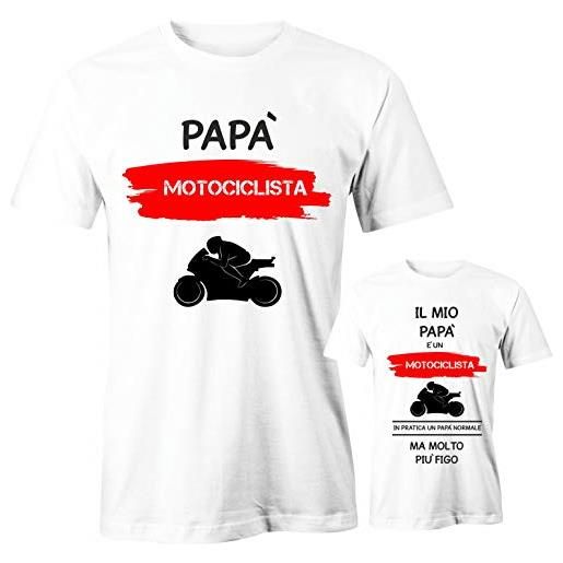 Puzzletee coppia t-shirt padre figlio festa del papà - il mio papà è un motociclista, in pratica un papà normale ma molto più figo - maglietta padre e figlio - tshirt padre e figlio - idea regalo