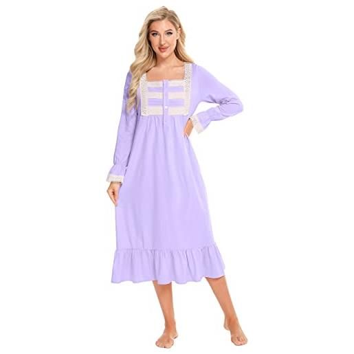 Nanxson camicia da notte donna manica lunghe cotone camicie da notte sexy pizzo vintage pigiami vestaglia (m, viola-66)