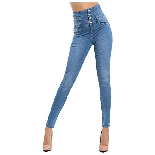 Toocool - jeans donna pantaloni skinny vita alta sigaretta colorati elastici nuovi m5342 [l, m6617 blu]