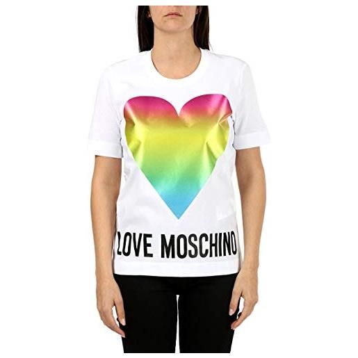 Love Moschino cotton jersey t-shirt_rainbow shiny satin maxi heart, bianco, 44 donna