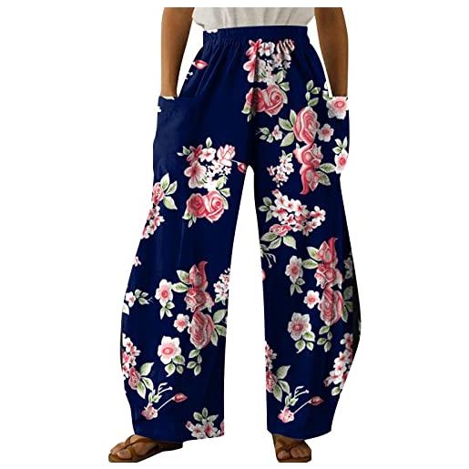 HMRigbly pantaloni casual per le donne pantaloni allentati estivi pantaloni con stampa di moda pantaloni plus size, blu scuro-3. , xxxl
