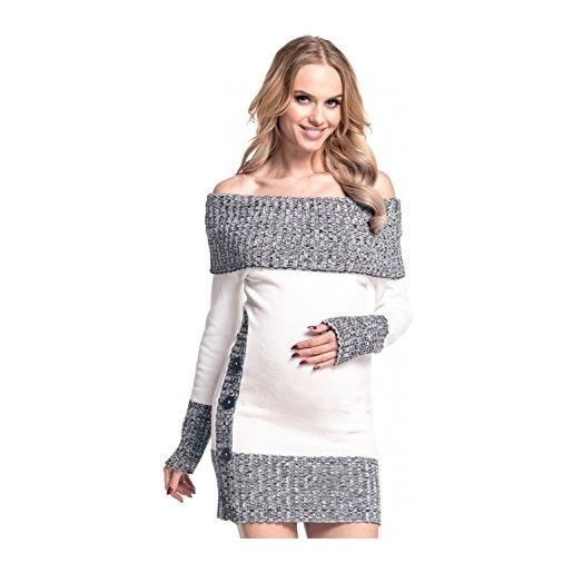 HAPPY MAMA donna prémaman vestito maglia lungo maglione pullover. 913p (bianco, it 48/50, 2xl/3xl)