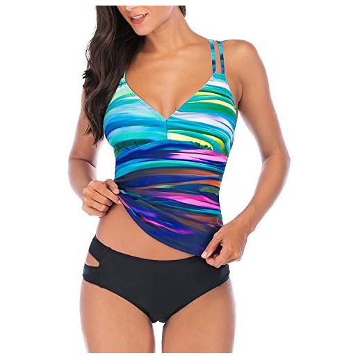 HAIVIDO - tankini da donna con scollo a v incrociato sulla schiena, top con bikini, due pezzi - multicolore - x-large