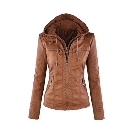 LucaSng donna giacche ecopelle manica lunga motociclista giubbotto finta pelle vintage cappotti con cappuccio tasca, donna giacca pelle casual cappuccio capispalla (nero, 5xl)