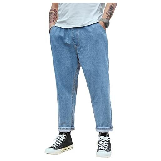 ANUFER uomini vestibilità morbida jeans casual grande taglia gamba dritta pantaloni di jeans corti blu sn070549 46w