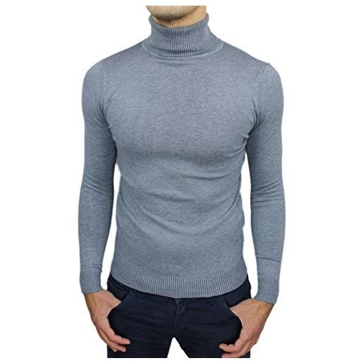 AK collezioni maglioncino dolcevita uomo grigio chiaro slim fit maglia golf pullover aderente (s)
