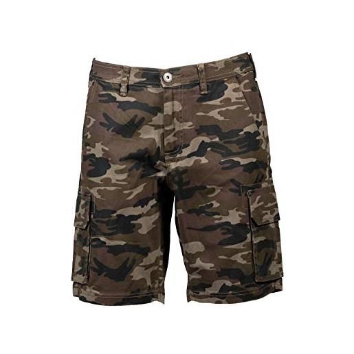 JRC 993237 mikonos pantalone corto da uomo multitasche elasticizzato tessuto prelavato elastici in vita sui fianchi camouflage grey (s)