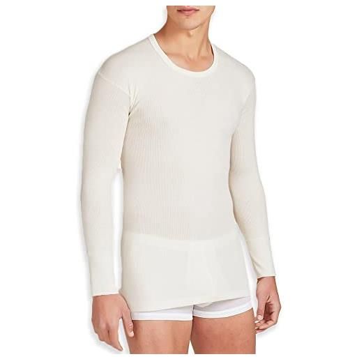 RAGNO maglia uomo manica lunga girocollo in costina 2x1 pesante pura lana merino (bianco lana, tg. 7°)