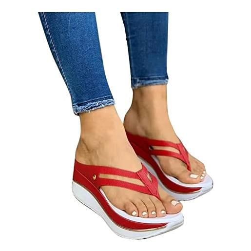 JRFT infradito estive con zeppa vintage, sandali infradito da donna, scarpe estive da donna, colore: rosso, 38