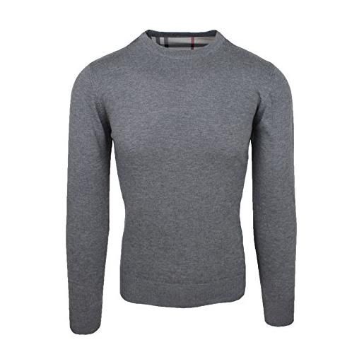 Mat Sartoriale maglione pullover uomo grigio slim fit aderente casual maglia golfino girocollo con toppe (xl)