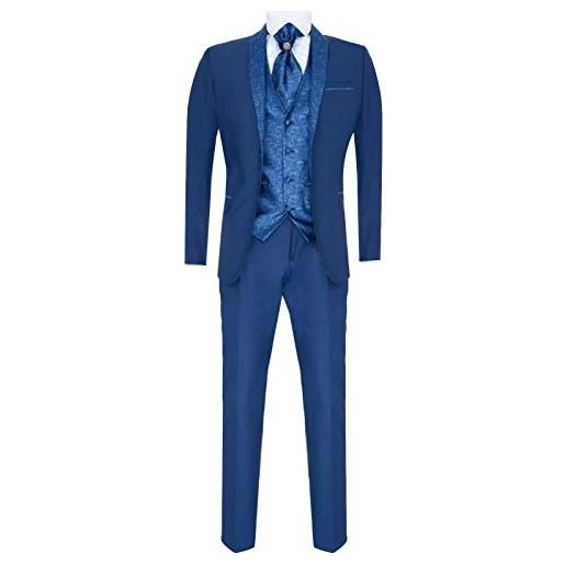 Tru Clothing abito da uomo blu 4 pezzi sposo collo sciallato cravatta su misura 56