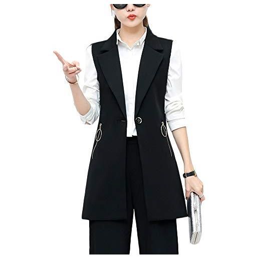 ZhuikunA donna senza maniche gilet, lungo cappotto, cardigan, elegante giubbotto nero 2xl