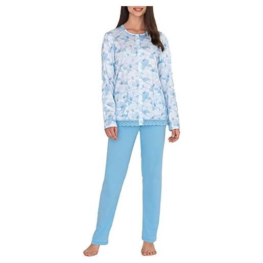 Linclalor - pigiama estivo da donna in jersey, completamente aperto con pantalone lungo. Disponibile fino alla taglia 58-2105081 - pacifico, 46