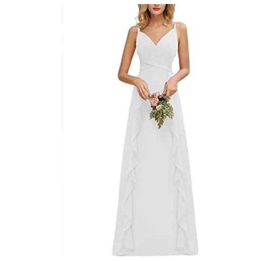 HPPEE abito da damigella d'onore da sposa senza maniche spalle eleganti spalline lunghe corpetto increspato una linea volant abiti da damigella d'onore per le donne, bianco, 40