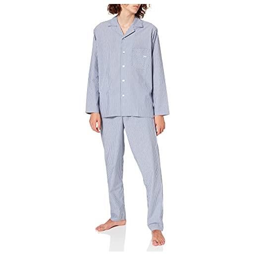 Hom robinson long woven sleepwear pigiama, blu (rayure blanche et bleu 00bi), large uomo