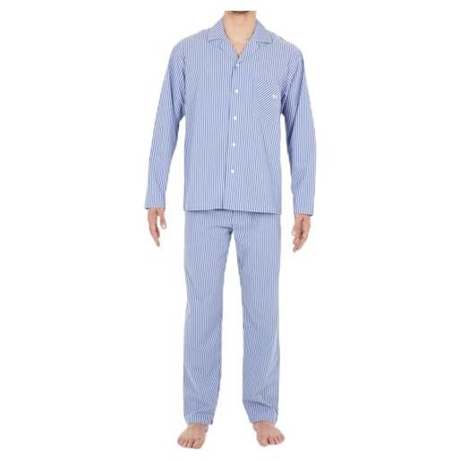 Hom robinson long woven sleepwear pigiama, blu (rayure verticale marine, blanche, bleu 00ra), medium uomo