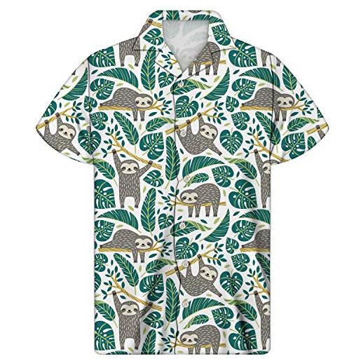 Showudesigns - camicia da uomo a maniche corte, stile hawaiano, con bottoni sulla spiaggia, estate, taglia 2xs-4xl squalo nero xl