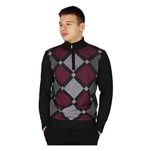 Pierre Cardin uomo maglione lavorato a maglia modello argyle collo alto con cerniera (style 1 - burgundy, xl)