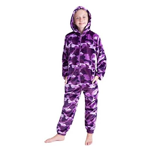 CityComfort pigiama intero bambino pigiamone di pile con cappuccio 7-14 anni pigiami interi bambini e ragazzo onesie mimetico gamer (13-14 anni, grigio arctic)