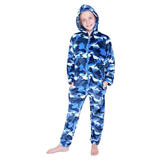 CityComfort pigiama intero bambino pigiamone di pile con cappuccio 7-14 anni pigiami interi bambini e ragazzo onesie mimetico gamer (11-12 anni, nero)