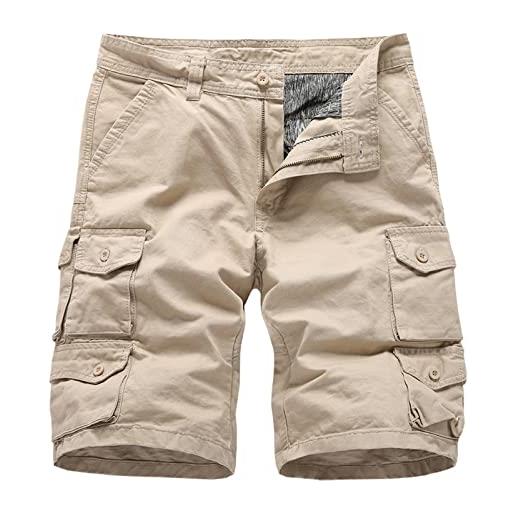 Generico jeans uomo regular pantaloncini corti da uomo estivi da esterno pantaloncini casual larghi con tasche multiple pantaloncini da spiaggia in cotone alla abito (khaki, 38)