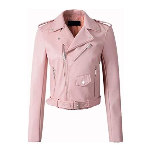 LucaSng giacche in pelle da donna, giacca corta da donna in pelle pu, donna giubbotto di pelle slim giacca pelle biker giacchetto giacca in pelle moto (rosa, xl)