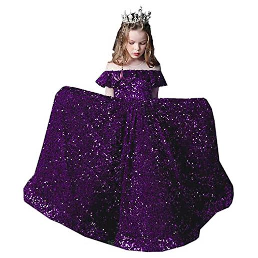 Emmani abiti da principessa con paillettes ragazza fiore abiti da festa lunghi bambini per abiti da sera da sposa lucidi, viola, 8 anni