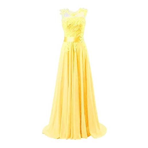 WTWVIAN donne lungo a-line tondo a terra chiffona pizzo abito da sposa da damigella d'onore, giallo, 40