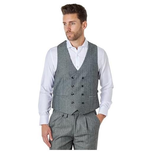 Xposed tyler men's tweed gilet retro 1920s doppio petto bresed herringbone retro vestito da su misura[wdb-tyler-light-grey-52eu]