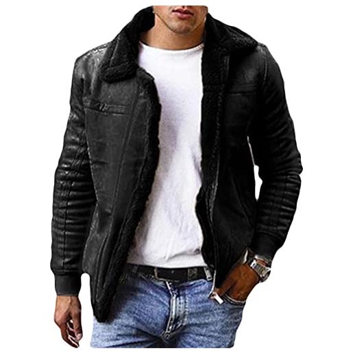 shownicer cappotto giacca in ecopelle uomo giubbotto risvolto antivento caldo autunnale cappotto colletto casual vintage da moto a nero m