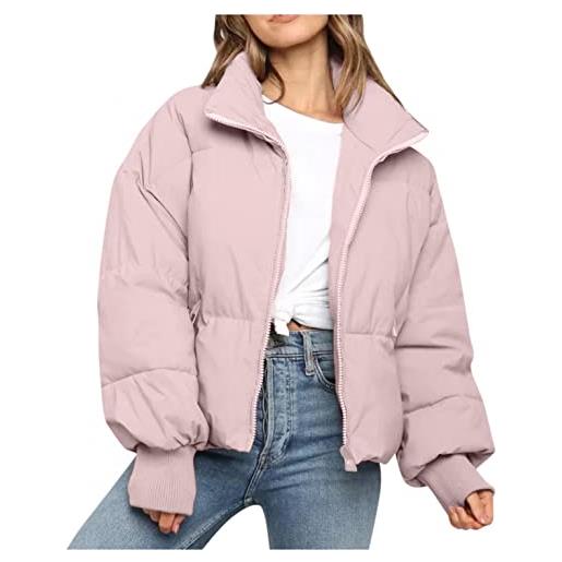 CCOOfhhc piumino da donna, leggero, invernale, sottile, leggero, caldo, con colletto alto, trapuntato, oversize, giacca invernale corta, chiusura lampo, grandi dimensioni, parka invernale, u _beige, m