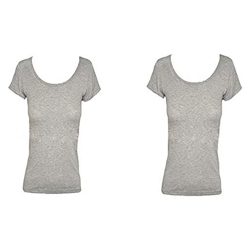 JADEA offerta 2 pezzi t-shirt mezza manica in cotone elasticizzato scollo lollo, maglietta donna (2 pezzi grigio, xs)