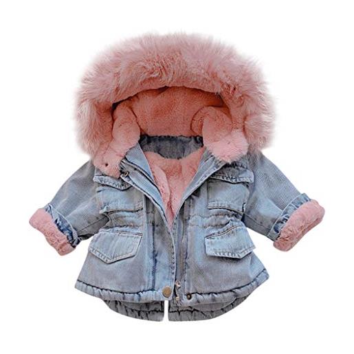 Topgrowth Accessorio topgrowth giacca bambina giacche con cappuccio bambina cappotto di jeans invernale pelliccia denim capispalla per bambine giacca parka giubbotto in pile (rosa, 5-6 anni)