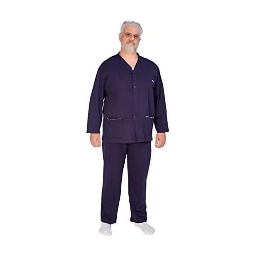 FERRUCCI COMFORT pigiama uomo cardigan taglie comode in cotone - manica lunga e pantalone lungo - blu scuro (blu, 4xl)